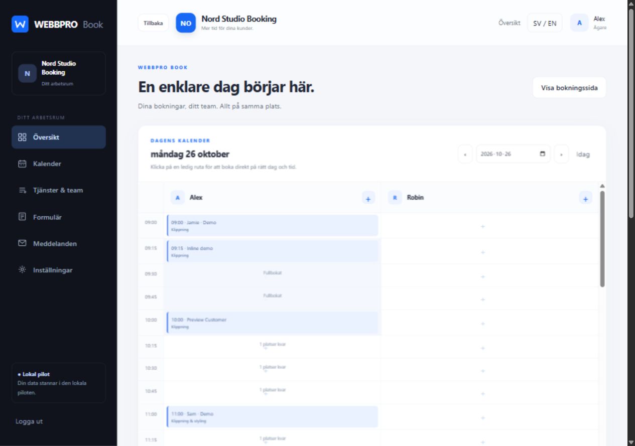 Daily calendar and booking overview in WEBBPRO Book